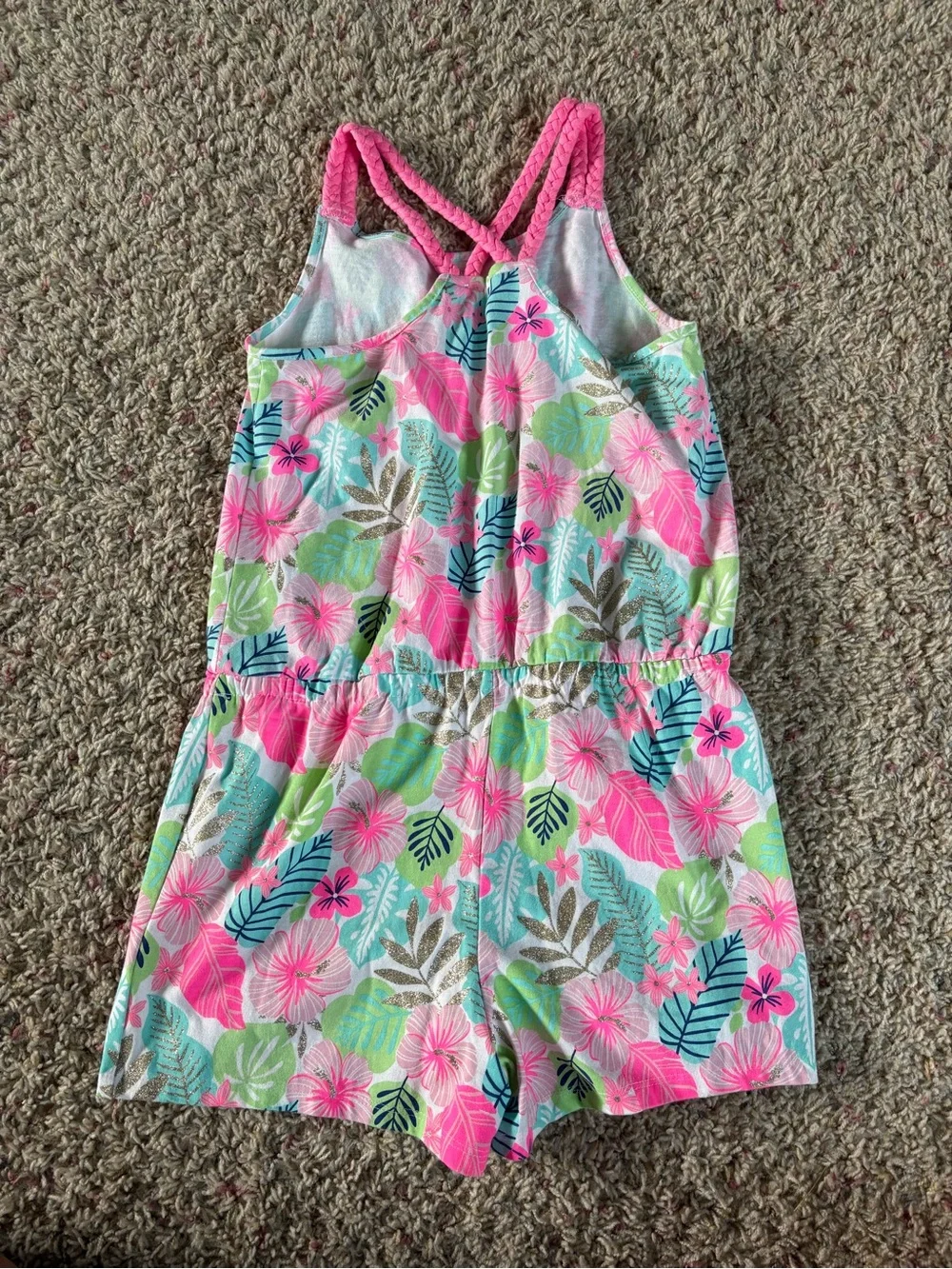 Tommy Bahama Girls Floral Tank Romper in Pink & Aqua
